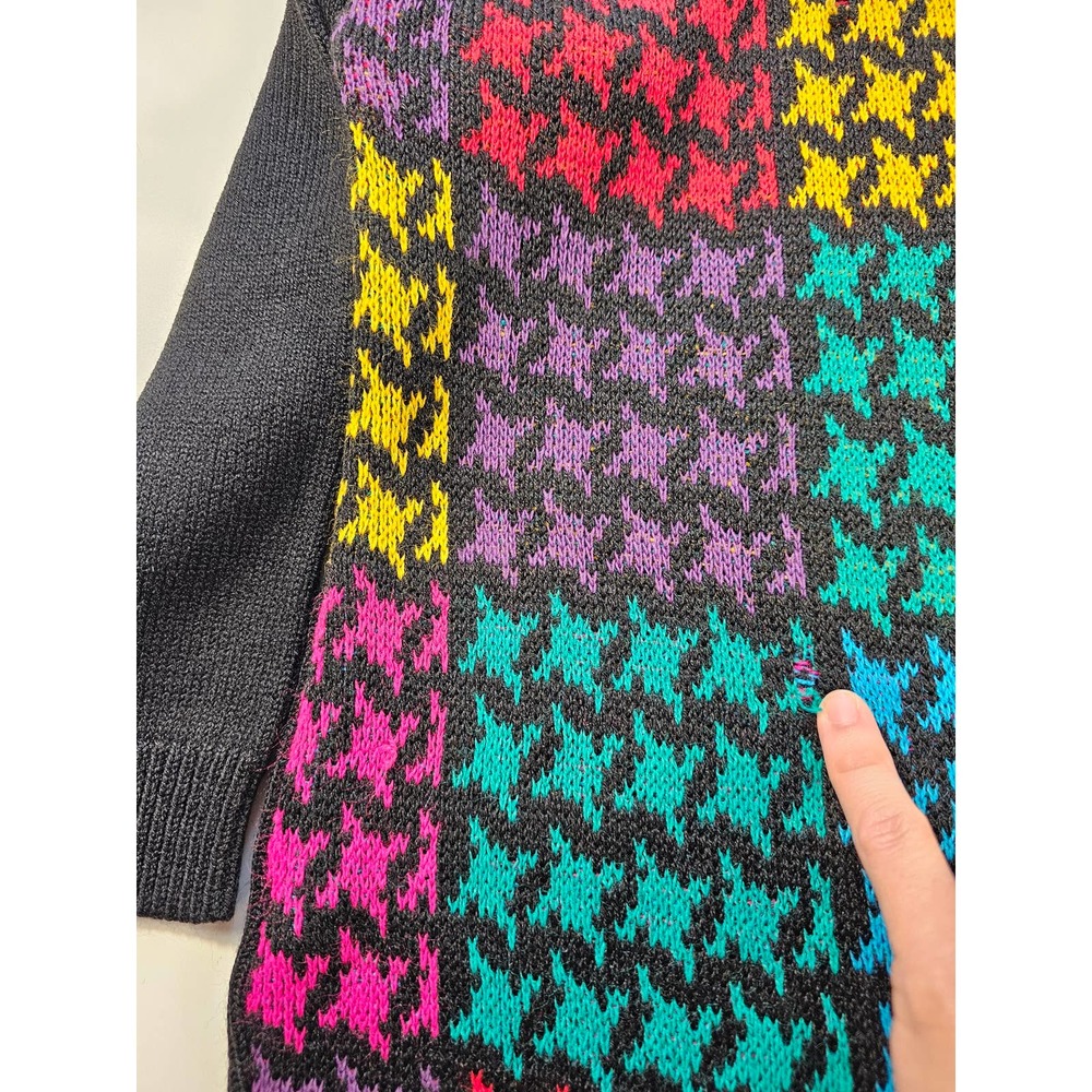 Vintage colorblock houndstooth bright 80s unique unisex? Medium USA - Picture 4 of 8